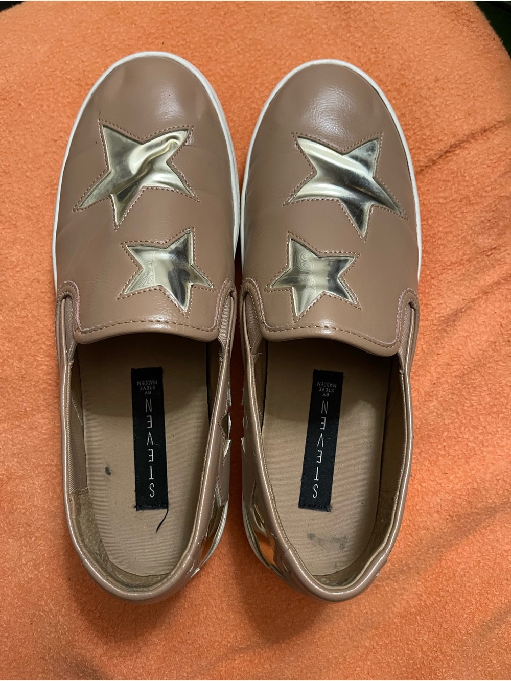 Steven By Steve Madden Tan Slip-On Sneakers with Gold Star Appliqués